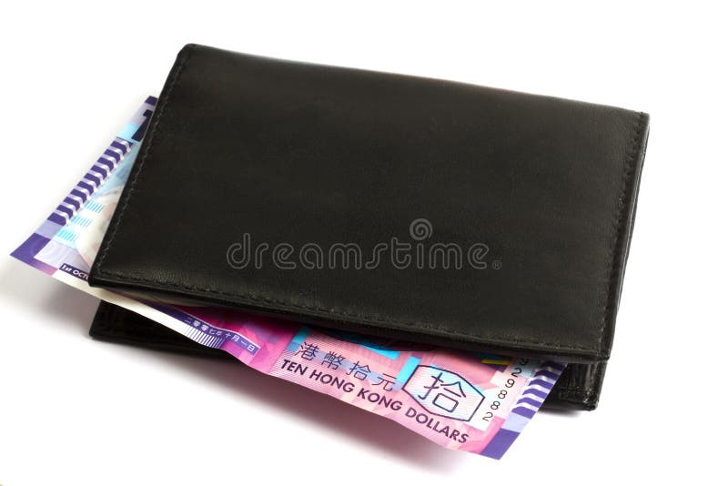 Black wallet with ten HK Dollars