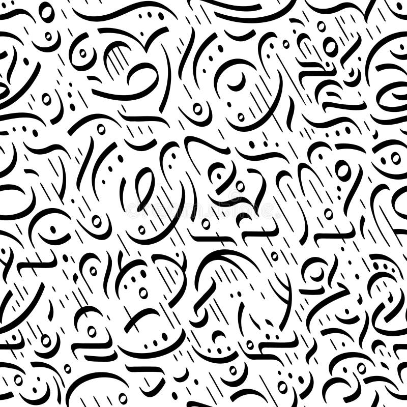 Black and White Abstract Calligraphy Seamless Pattern vector illustration