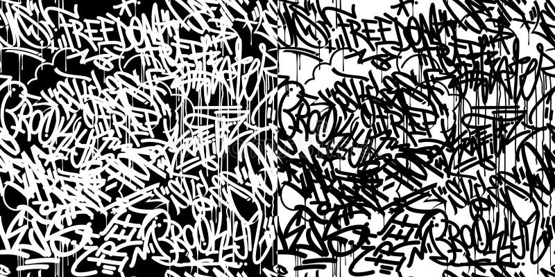 Black and White Abstract Graffiti Style Pattern Vector Illustration
