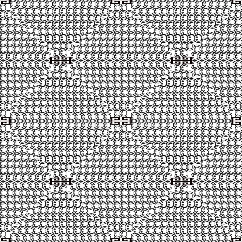Black and white abstract intricate chains seamless pattern. Vector monochrome ornamental textured background. Repeat grid lattice vector illustration