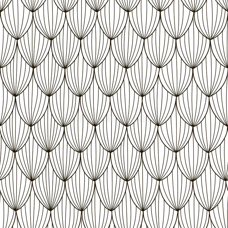 Black and white abstract seamless pattern. Hand drawn wave background stock illustration