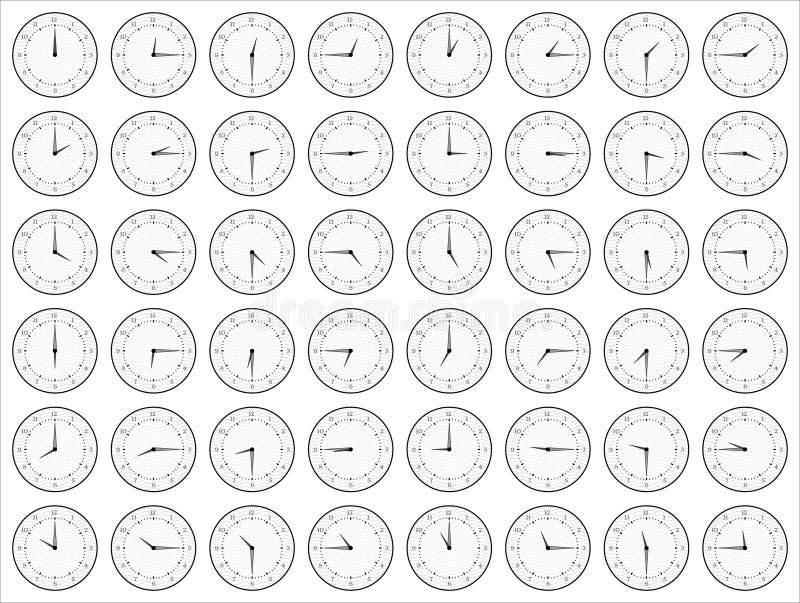 Black and White Analog Clocks Showing Time