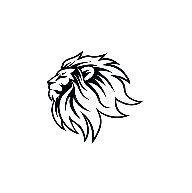Black and White Angry Lion Head Logo, Sign, Flat Design Vector Illustration stock illustration