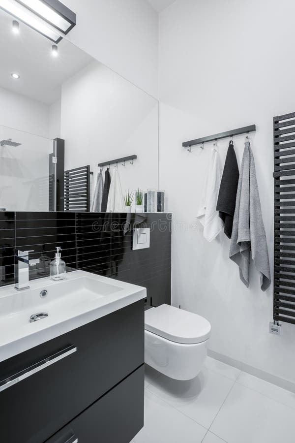 Black and white bathroom stock image. Image of mirror 188415773
