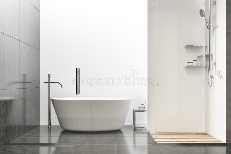 White Scandinavian Bathroom Corner, a Tub Stock Illustration ...