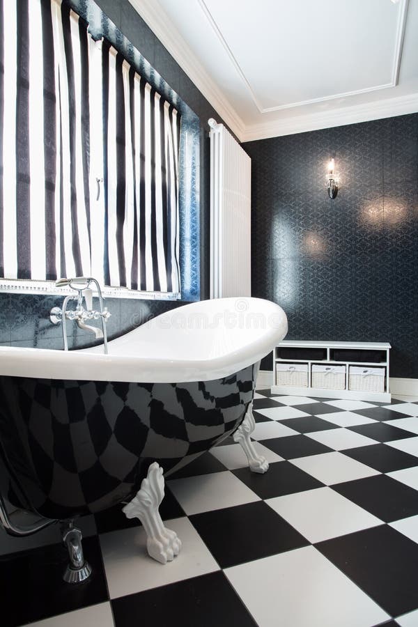 Black and white bathtub stock photo. Image of apartment 46982062