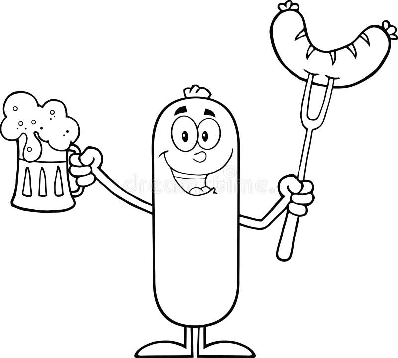 Black and White Black and White Happy Sausage Cartoon Character Holding a Beer and Weenie on a Fork Stock Illustration - Illustration of beverage, fast: 206206540 Black and White Black and White Happy Sausage Cartoon Character Holding a Beer and Weenie on a Fork Stock Illustration - Illustration of beverage, fast: 206206540