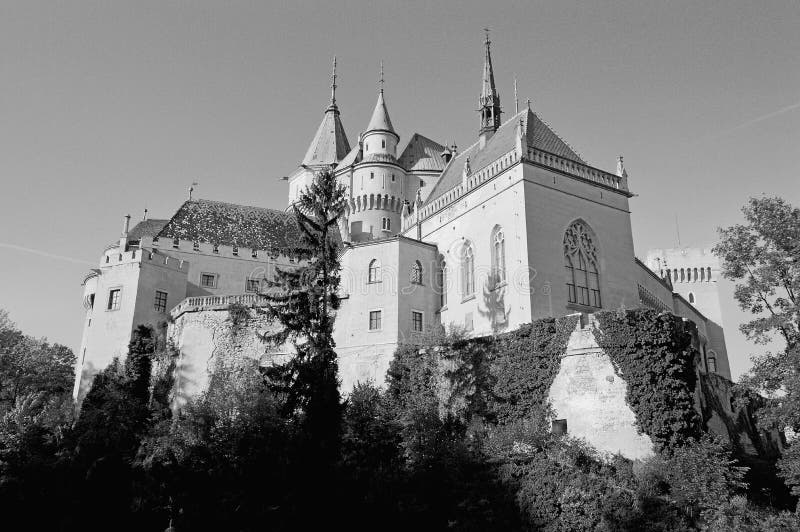 Black and white Beautiful Bojnice Castle, Slovakia