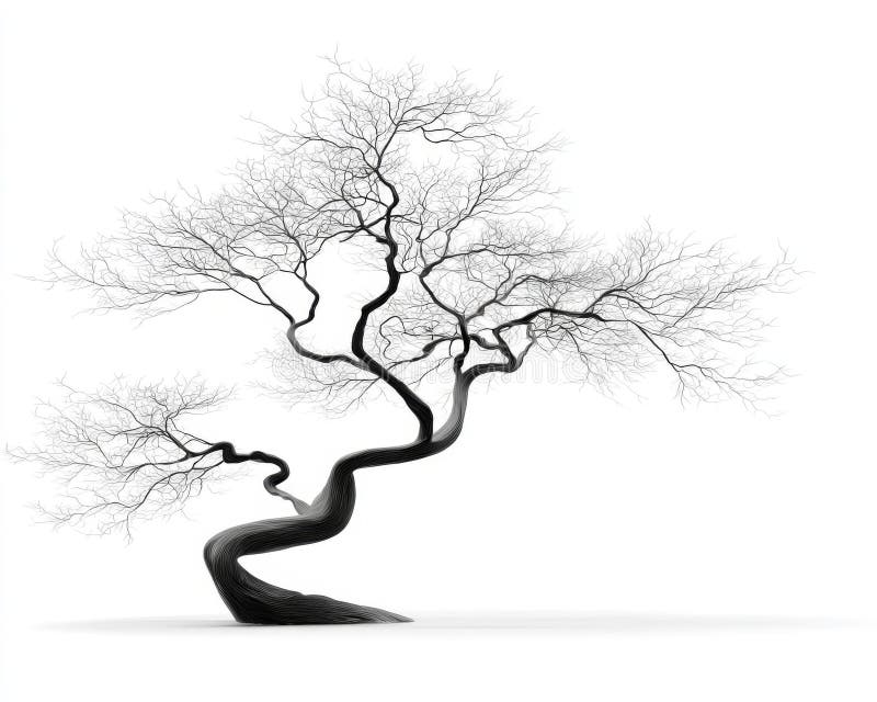 Black and White Bonsai Tree Illustration stock illustration