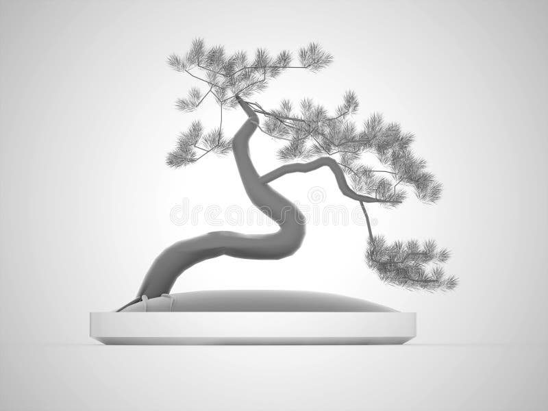 Black and white bonsai stock illustration