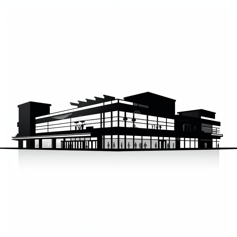 Minimalistic Black And White Illustration Of Modern Building stock illustration