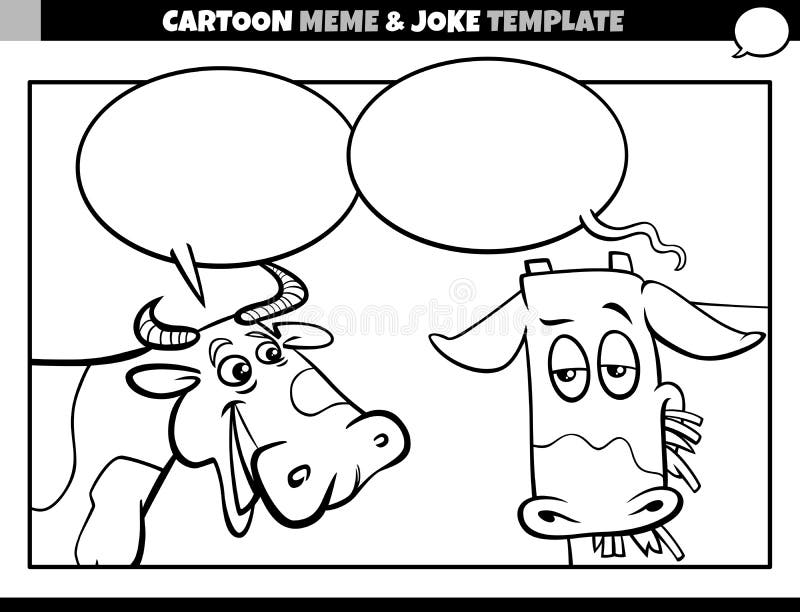 Black and White Cartoon Meme Template with Comic Cows Stock Vector -  Illustration of animal, idea: 252830541