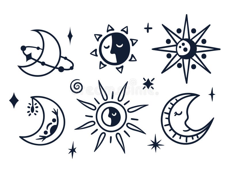 Black-white celestial sun and moon isolated kids clipart. 