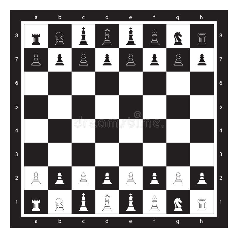 Black and White Chess Board With Chess Figurine Algebraic Notation. Chess Game Vector illustration