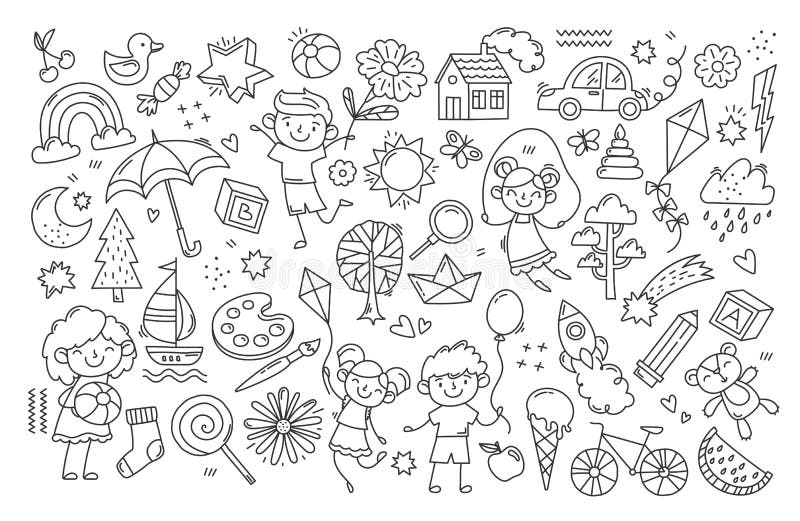 Black and White Childs Drawing Stock Vector - Illustration of baby ...