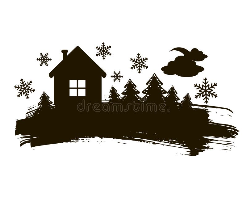 Black and White Christmas Silhouette Stock Vector Illustration of