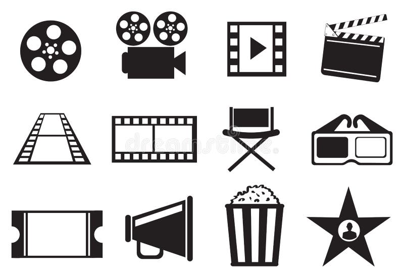 Black and White Cinema Movie Entertainment Vector Icon Set stock illustration Black and White Cinema Movie Entertainment Vector Icon Set stock illustration
