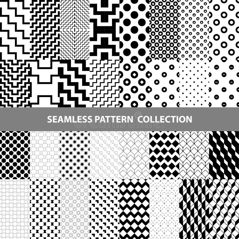 Black White Classic Line Zigzag Vector Abstract Geometric Seamless Pattern Design Collection