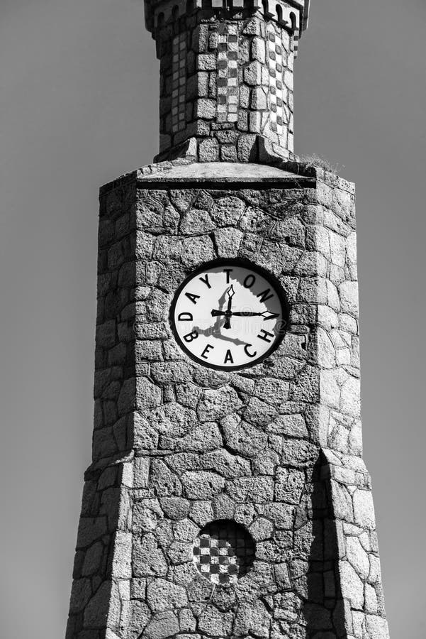 Black and White Clock Tower in Daytona Beach Florida stock photos
