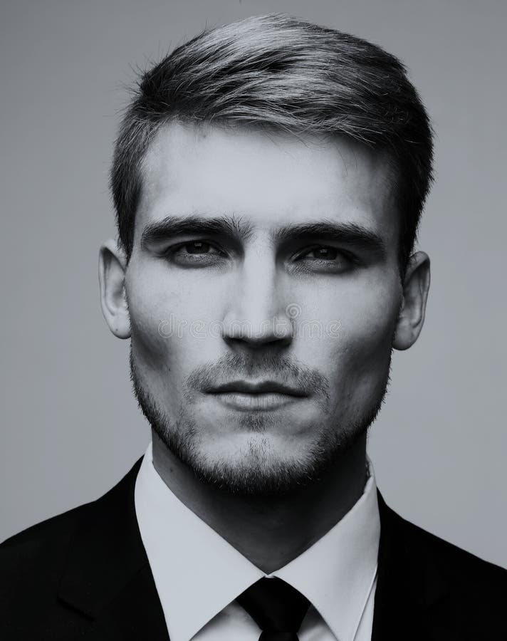 Black and white close-up portrait of a successful handsome busin stock photography Black and white close-up portrait of a successful handsome busin stock photography
