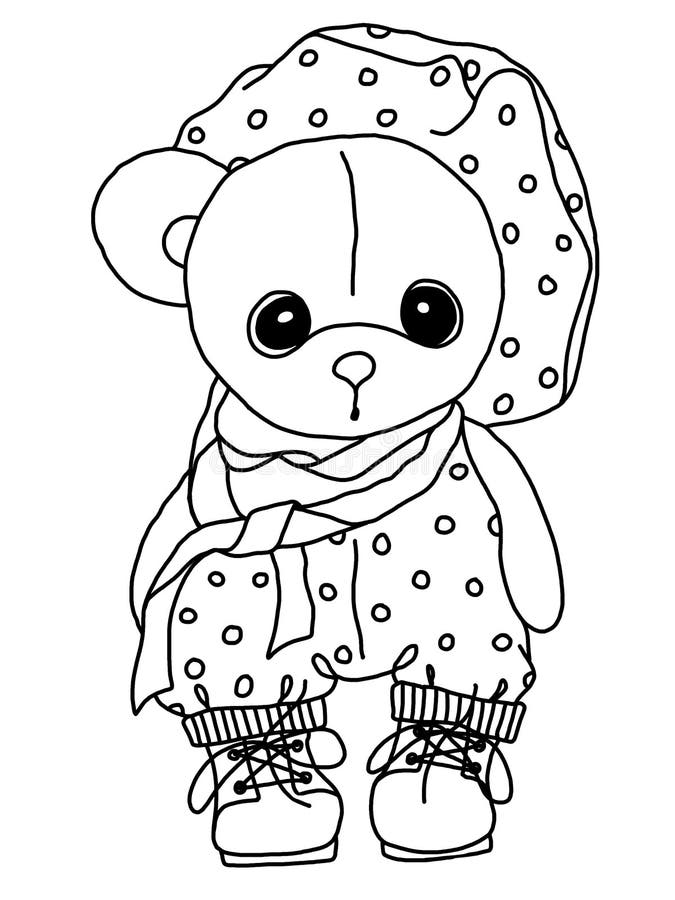 Black and White Coloring. Cartoon Teddy Bear. a Toy. Illustration Drawn ...