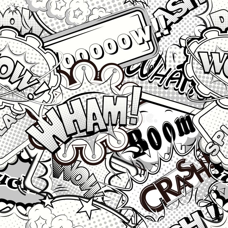 Black and White Comics Speech Bubbles Seamless Pattern Vector Stock