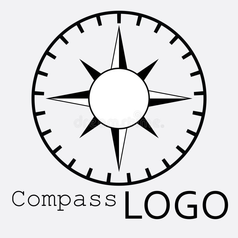 Black and White Compass Logo. Vector Icon. Rose of Wind. Stock Vector