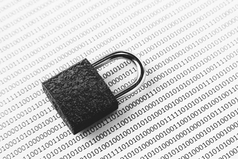 A black and white concept image that can be used to represent cyber security or the protection of software code. This image has se royalty free stock photos