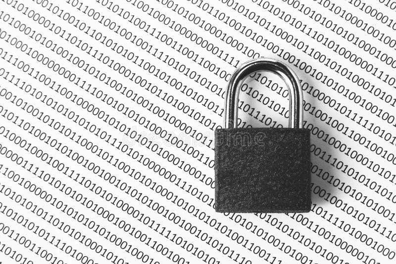 A black and white concept image that can be used to represent cyber security or the protection of software code. This image has se royalty free stock image