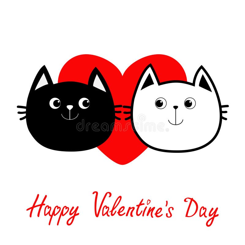 Two Black Cat Head Couple Family Icon. Red Heart Set. Cute Funny Cartoon  Character. Valentines Day Love Text Greeting Card Stock Vector -  Illustration of child, design: 86362629