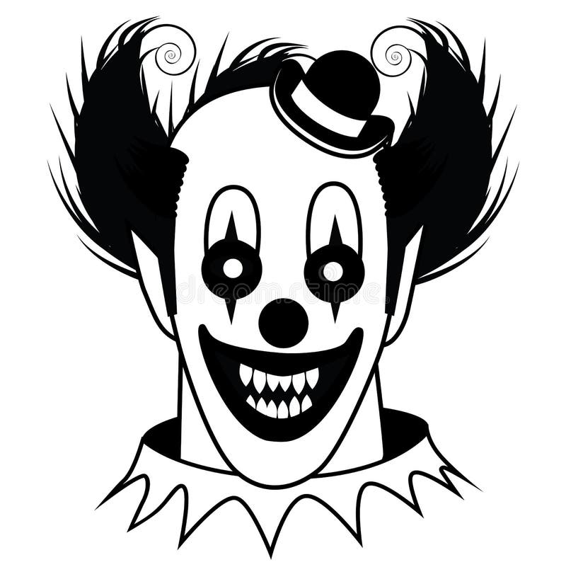 Black and white Creepy Clown vector illustration.