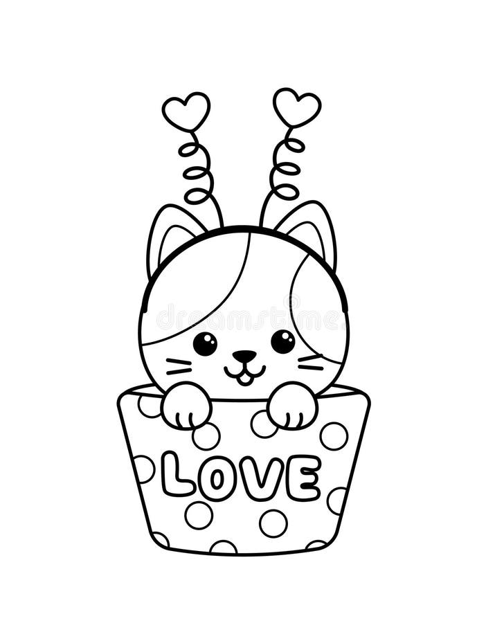 Black and White. Cupcake Kitten. Coloring Page. Vector Stock Vector