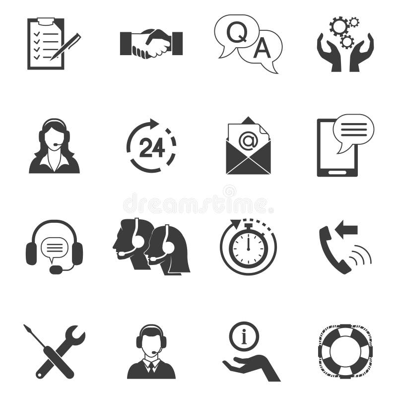 Black And White Customer Support Icon Set