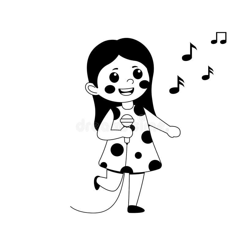 Black and White Cute Teen Girl Cartoon Character Singing Song, Flat Vector  Illustration Stock Vector - Illustration of earphones, people: 218841978