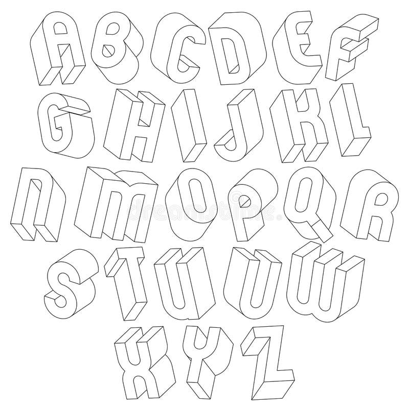 Black and White 3d Font Made with Thin Lines. Stock Vector