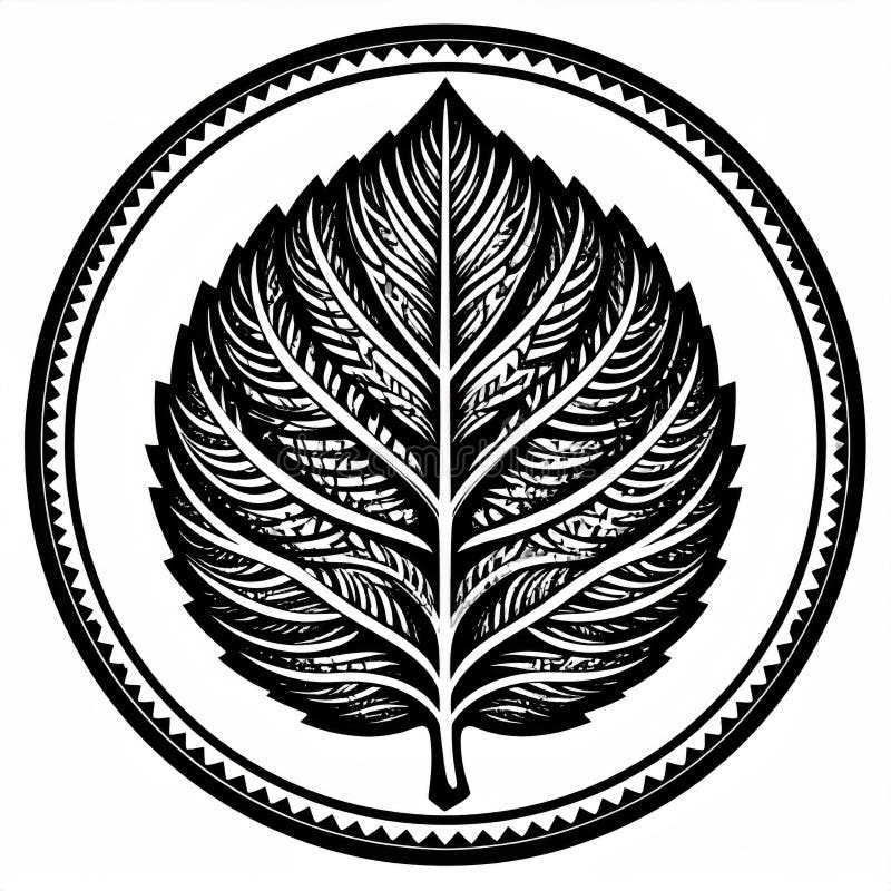 Black and White Detailed Leaf Illustration