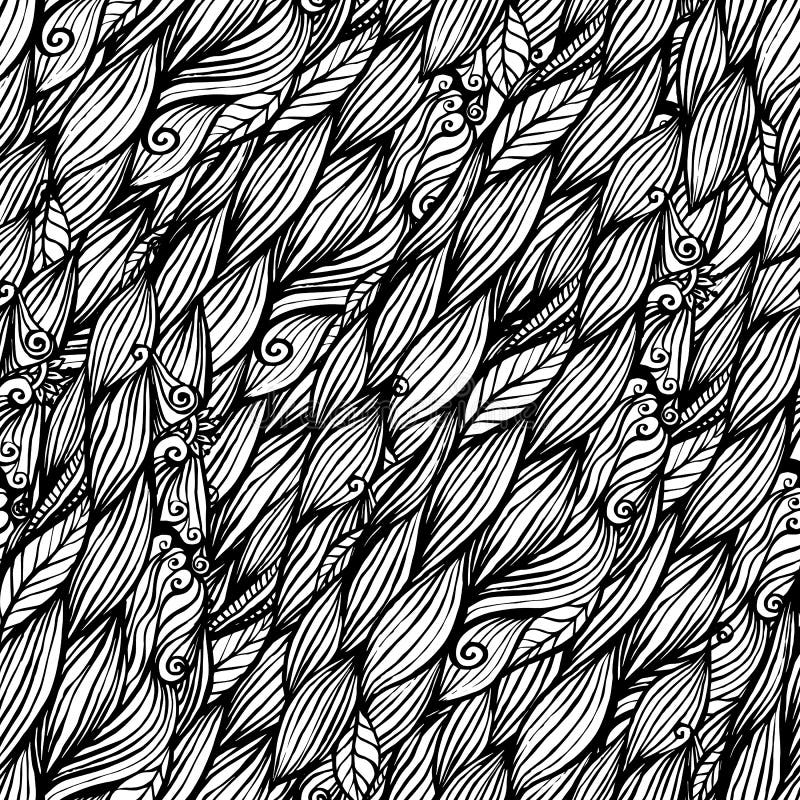 Black and White Doodle Ink Hair Waves Seamless Stock Vector Illustration of structure, textile