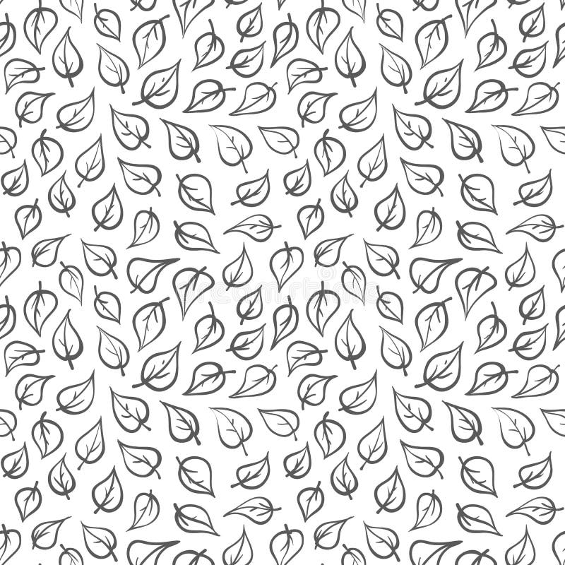 Black and White Doodle Leaf Plant Geometric Vector Seamless Pattern. Hand Drawn Pattern. stock illustration Black and White Doodle Leaf Plant Geometric Vector Seamless Pattern. Hand Drawn Pattern. stock illustration