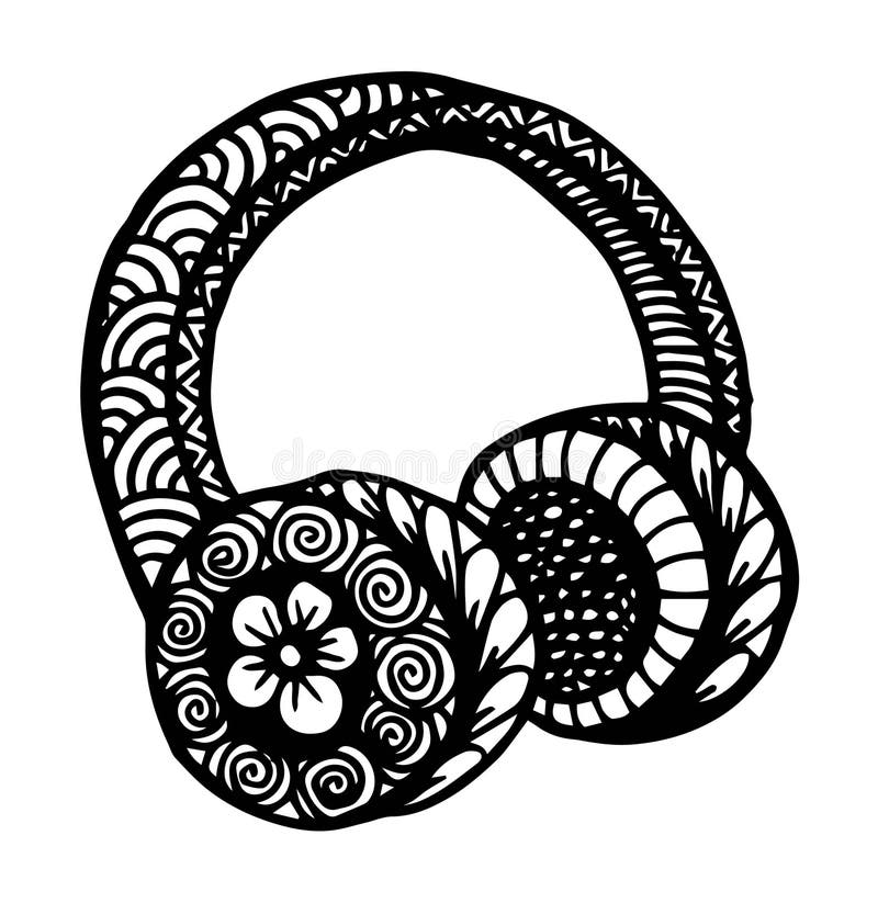 Doodle Style Headphones Vector Illustration With Musical Notes, Hand
