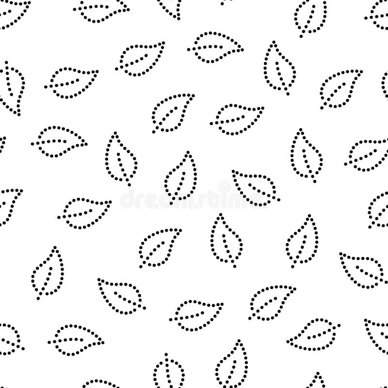 Black and white doted autumn leaves falling, monochrome seamless pattern, vector royalty free illustration