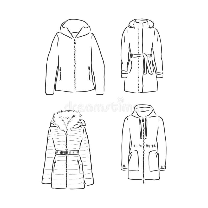 Black White Down Jacket. Winter Jacket Vector Sketch Illustration Stock ...