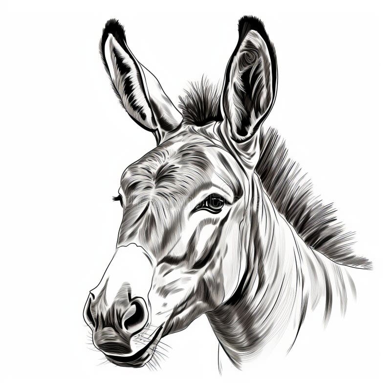Black And White Donkey Drawing Clean And Sharp Uhd Image vector illustration