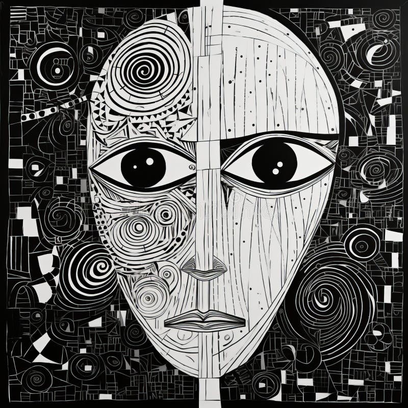 A Black and White Drawing of a Face Stock Illustration Illustration of head, drawing 296413897