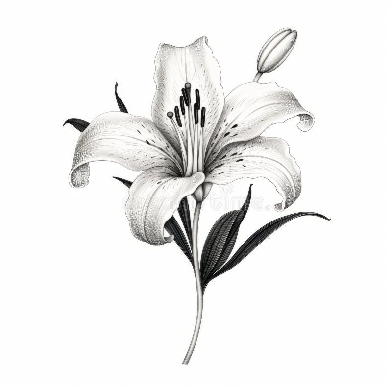 Realistic drawing of lily flower with leaves... - Stock Illustration  [81243762] - PIXTA