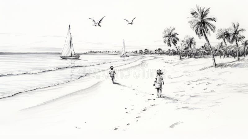 Beachside scene sketch stock illustration Illustration of indian   167966723