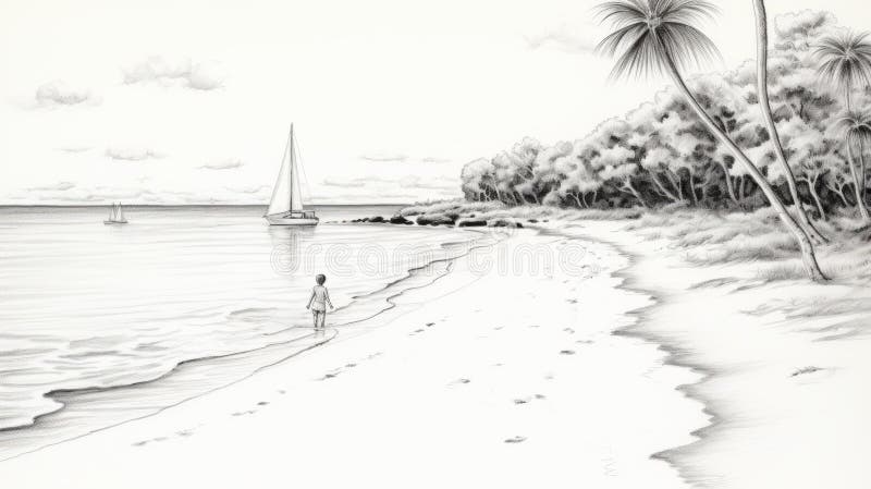 Boho Sea Beach with Waves and Sun Print.... - Stock Illustration [74988698]  - PIXTA