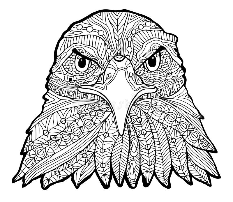 The Black and White Eagle Print with Ethnic Patterns. Coloring Book for