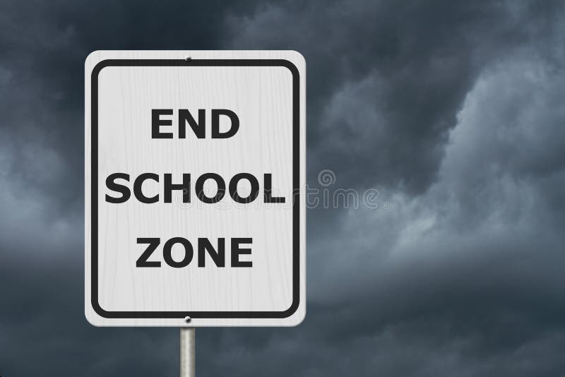 Black and white End School Zone Sign royalty free stock photography