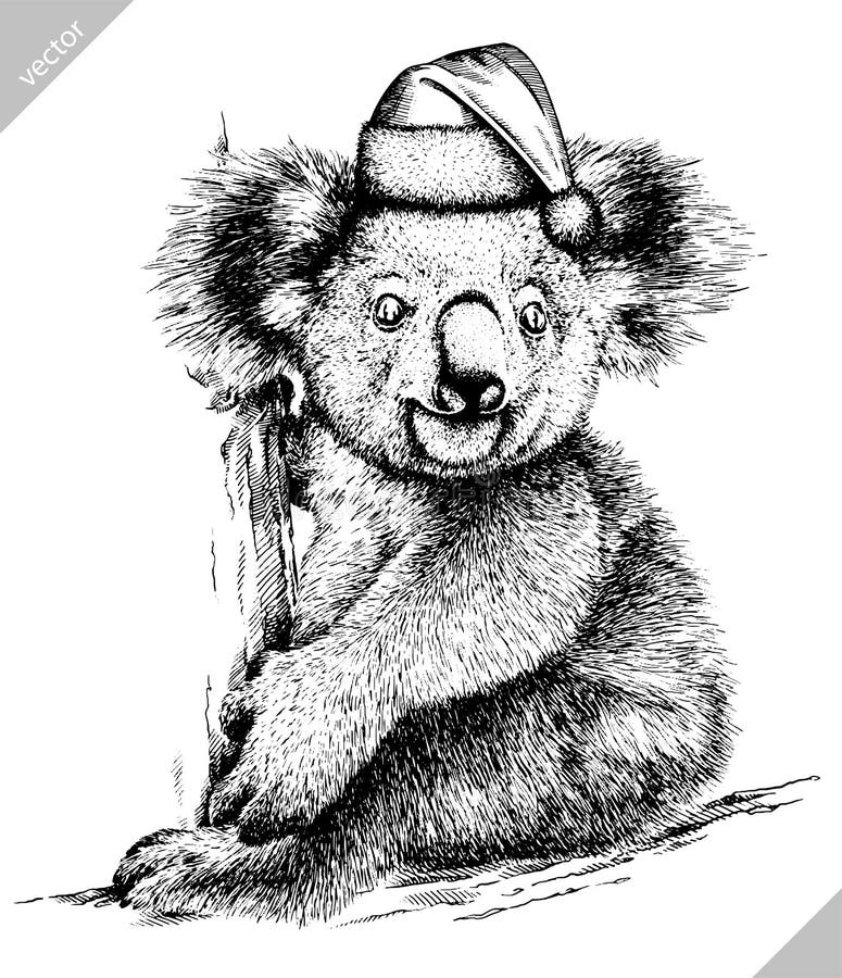 Black and White Engrave Isolated Koala Illustration Stock Vector