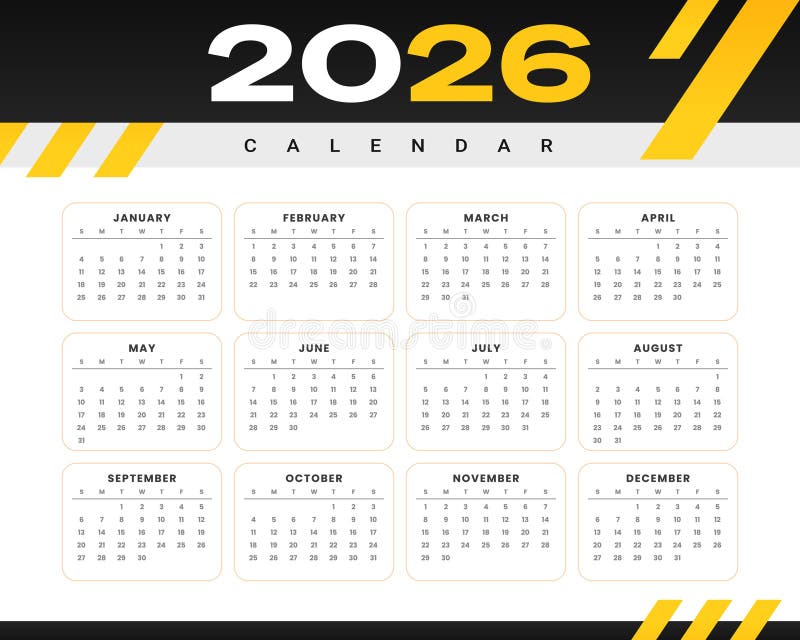 Black white event planner calendar for 2026 new year vector illustration